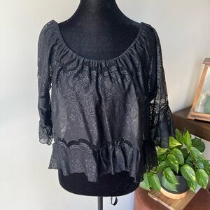 Eyeshadow Black Lace Peasant Blouse